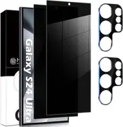 2 PCS Privacy Tempered Glass Screen Protector+ 2 PCS Camera Lens-For Galaxy S24 Ultra