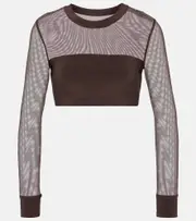[Norma Kamali] Norma Kamali Mesh-paneled crop top AU 14 brown