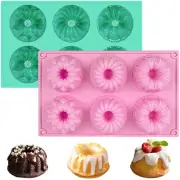 2 Pcs Mini Bundt Cake Pan, 6-Cavity Fluted Tube Cake Pan, Non-stick Silicone ...