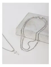 [Blaq] Triple Chain Cross Necklace in Silver