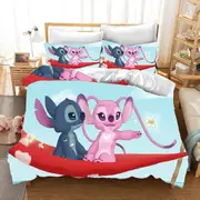 v2256 Bed Sheets Cartoon Cute Printed Stitch Bedding Sets Bed Cover Comforter Duvet Cover Pillow Case - Pieces Sets Bedroom Decoration 3-Piece Bedding