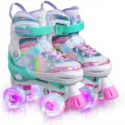 Rainbow Unicorn 4 Size Adjustable Light up Roller Skates for Kids Size Large NEW