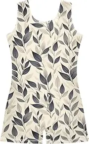 [FRODOTGV] Black Grey Leafs Girls Gymnastics Leotards Kids Biketard Tumbling Outfits for Dancewear, Tumbling Class, Swimming