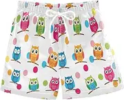 [RPLIFE] Boy Swim Shorts, Anti Chafe Swim Trunks Boys 2 T, Cute Cartoon Owls White