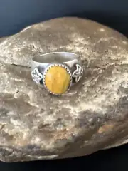 Yellow Bumble Bee Jasper Navajo Sterling Silver Ring Size 7 14266