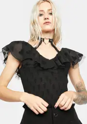 [Punk Rave] Free Series V-Neck Detachable Faballa Collar T-Shirt