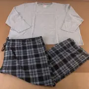 Hanes Men's Size 7XL Gray Thermal Top & Plaid Fleece Pant Sleep 2 Piece Set NWT