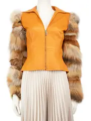 Brown Leather Fur Sleeves Jacket