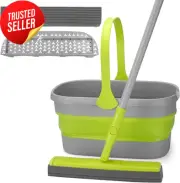 Sponge Mop and Collapsible Bucket Set with Wringer and Replaceable Mop Sponge Pa