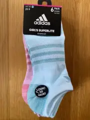New Girls Adidas 6 Pairs No show socks Aeroready Superlite size 3y-9