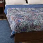 Blue Paisley Indian Handmade Twin Kantha Quilt Cotton Bohemian Bedspread Throw