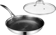 [DELUXE] Hybrid Nonstick 12-Inch Fry Pan, Frying Pans Cookware with Tempered Glass Lid, Skillet with Stay-Cool Handles, Dishwasher&Oven Safe, PFOA Free Compatible with All Cooktops