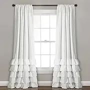 Lush Decor, White Allison Ruffle Curtains Window Panel Set for Living, Dining Room, Bedroom (Pair), 95" x 40" (16T004561)