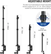 Neewer TL253A Table Top Stand with CR221A Auxiliary Holding Arm and Camera Mount