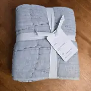 POTTERY BARN HANDCRAFTED CLOUD LINEN QUILTED PILLOW SHAM KING ~ CHAMBRAY