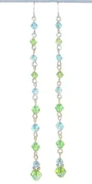 SWAROVSKI Elements CRYSTAL Earrings Super Long 4-3/4" PERIDOT GREEN & AQUAMARINE