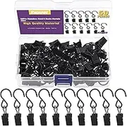 Swpeet 50Pcs Black Metal S Hooks Curtain Clips with S Hooks Kit, Strong Party Wire Light Holder for Hanging Camper Awning Light Photos Christmas Decor Art Craft Display, Garden Courtyards Decoration