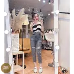 [JEANS SHOP] 2 種顏色款式撕裂寬鬆褲 - 2022 年女性熱門趨勢高腰牛仔褲