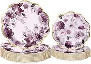 WRAPAHOLIC 50Pcs Floral Paper Plates - 9" and 7" Beautiful Purple Floral Disposable Plates Decorative Dinner Plates for Party Tableware Supplies Table Decor