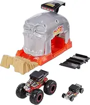 Hot Wheels Monster Truck Pit & Launch Play Sets with a Monster Truck and a 1:64 car, Team Bone Shaker