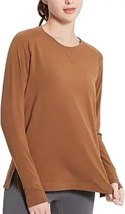 [baleaf] Women's Long Sleeve Workout Tops Loose Athletic Shirts Crew Neck Yoga Top Running Hiking Ragalan Tee SPF