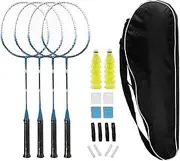 Badminton Rackets Set of 4 for Backyard Sports Adults Kids Family Racquets Game with 12 Shuttlecocks,4 Replacement Grips,4 Wristbands and Carrying Bag