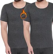 [FIANA FASHIONS] Mens Winter Warm Thermal Short Sleeve Top, Cotton Quick Drying Underwear Baselayers Suitable for Daily Use, S M L XL XXL Inner Wear Undershirt (Pack of 2)