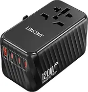 LENCENT International Travel Adapter, 120W GaN Universal Fast Charger with 3 PD3.0 Type C+1 QC USB A, All in One Power Adaptor for iPhones,Laptops, Worldwide Plug Adapter for EU/USA/UK/AU, Black