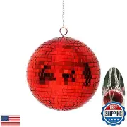 Disco Ball 8 in Mirror Ball with Silver Chain and Boho Net Pouch, Cool Silver