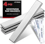 Strong Neodymium Bar Magnets with Double-Sided Adhesive, Rare Earth Metal Neodymium Magnet for Fridge, Scientific, Shower Door, Office etc, 60 x 10 x 3 mm, Pack of 4