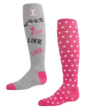 Girls' 2 Pair Pack I woke up like this Knee High Socks