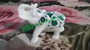 6" White Marble wild Elephant Malachite Inlay Stone home Decor room h3