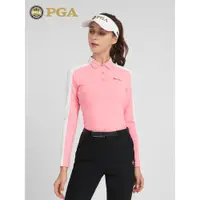 在飛比找ETMall東森購物網優惠-美國PGA 高爾夫服裝女士春夏長袖T恤 拼色顯瘦 簡約百搭親