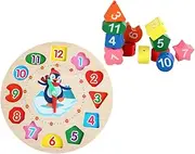 GARIOUANS 1set Wooden Digital Clock Toy for Boys and Girls Shape Matching Blocks for Learning Numbers and Coordination Skills Montessori Educational Plaything for Toddlers