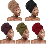 [WOVOWOVO] 5 Packs Head Wraps for Black Women Stretch Turban Headwraps Scarf Hair Wraps