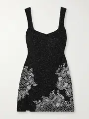 [Clio Peppiatt] Clio Peppiatt - Damask Embellished Stretch-tulle Mini Dress - Silver - small small Silver