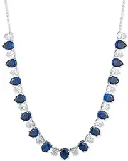 [Anne Klein] Silver Tone Clear Blue Crystal Pear Stone Frontal 16" Necklace Earring Set, 16 inches 3 inch extender, Metal Glass Brass, No Gemstone