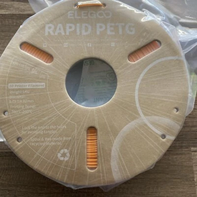Sealed Elegoo Orange Rapid PETG 3D Printer Filament 1.75mm, 1KG, /1