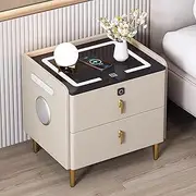 Nightstand with Charging Station and LED Lights, Smart Bedside Table with Bluetooth Speaker and Fingerprint Lock, Bed End Table with Drawer, Modern End Table Side Table ( Color : Khaki , Size : 40*40*