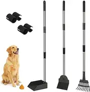 QianQiao Dog Pooper Scooper，3 Pack Adjustable Long Handle Metal Poop Scooper Set with Tray，Portable Poop Scooper for Yard Lawn，Rake and Spade for Small Medium Large Dogs Waste Removal