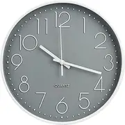 [bakbrand] Wall Clock 10 Inch Non-Ticking Silent Modern Simple Style Round Decor Clock Gray Stereoscopic Dial Quartz Wall Clocks for Home/Office/School/Living Room/Bedroom/Kitchen