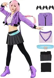 C-ZOFEK Women's Fate Astolfo Cosplay Outfit Purple Anime Costumes with Belt and Headwear Halloween Party FGO Rider