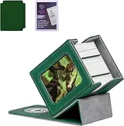 Card Deck Box for MTG with Commander Display for 100+ Double Sleeved Cards, Magnetic Card Storage Box Fits for TCG Sports Trading Cards (Green&Grey)