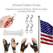 Hand Gloves with LED Flashlight & Nylon Flagpole Line Rope Combo Pack(Bulk3Sets)