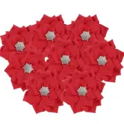 3 Inch 10 Pcs Rhinestone Pearl Chiffon Flower, Red