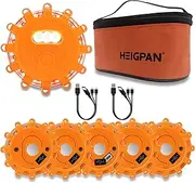 GP906B Road Flares Emergency Lights Kit with rechargeable USB-C Cable and Magnetic Base, featuring 9 Flashing Modes for Emergency Roadside Safety and Warning (6 Pack) Orange