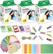 Fujifilm Instax Square Instant Film (3 Pack, 60 Sheets) 5 Plastic Desk Frames + 10 Paper Frames Plus 60 Border Frames