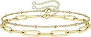 [Lian] 2Pcs Dainty Gold Bracelets for Women Girls Layered Gold Bracelets Paperclip Chain Link Bracelet Anklet 14K Gold Plated Boho Adjustable Bracelets for Women Jewelry