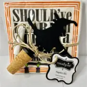 NIP Mud Pie Witch Wine Stopper & Napkin Set Chalkboard Halloween