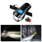 ABS LED Cycle Headlight Bicycle USB Front Light & Bike Speedometer Odometer Horn
